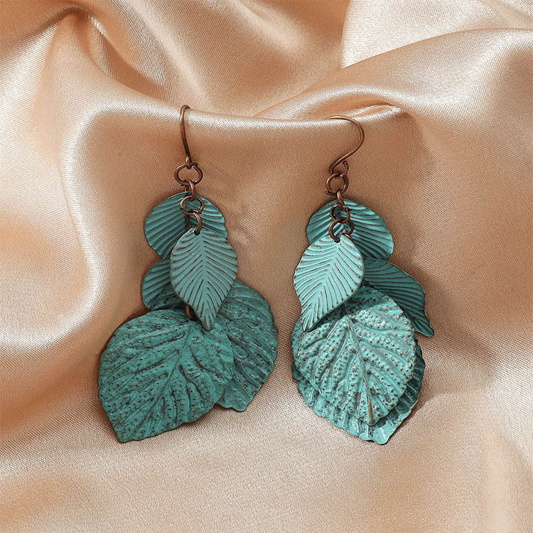 Orecchini in lega stile etnico con foglia di bronzo antico, personalità alla moda_voghion.com