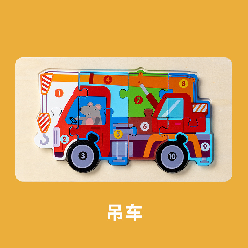 Iluminación niños 3D hebilla tridimensional rompecabezas educación temprana tráfico rompecabezas de madera bebé juguetes educativos de madera al por mayor