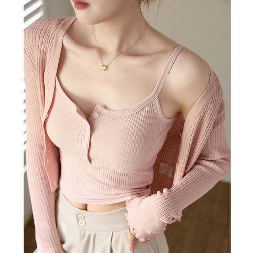 260g high-quality cotton camisole women's summer button-down 2024 new bottoming inner U-neck pure lust halter top