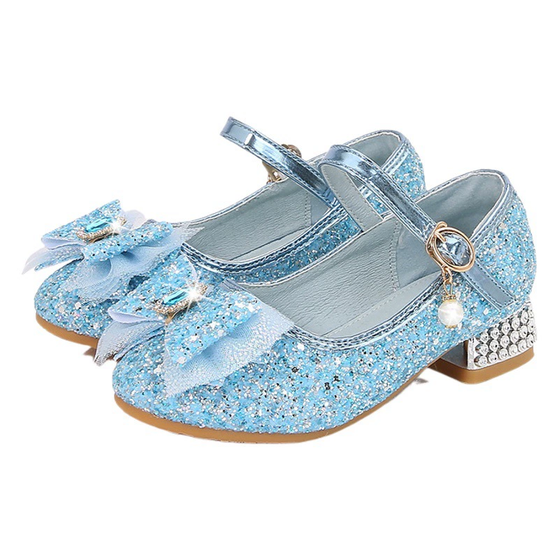Детские туфли на высоком каблуке для девочек Принцесса обувь с блестками для девочек