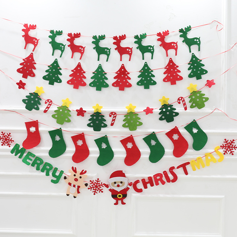 Mall Christmas decoration Christmas tree stars snowflakes non-woven cloth flowers Santa Claus elk letter pull flag