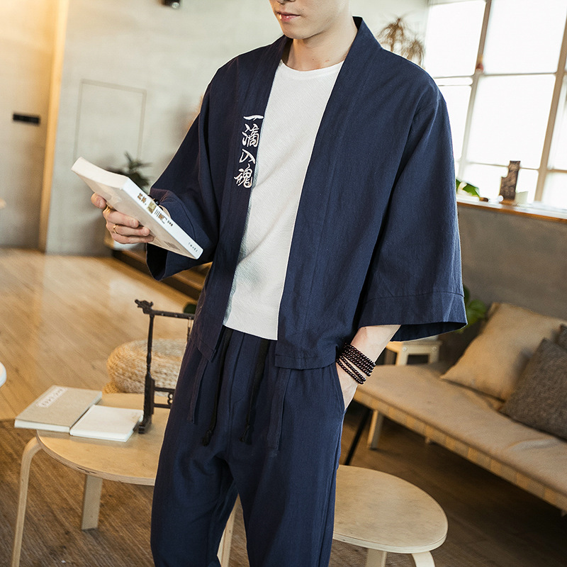 2023 Summer Plus Size Chinese Style Embroidered Hanfu Set, Cotton Linen Robe and Cape, Student Couple Casual Two-Piece Set