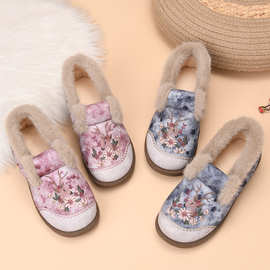 棉鞋女冬季新款休闲百搭棉靴时尚绣花雪地靴代发加绒加厚妈妈鞋