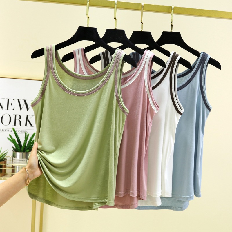Versatile Modal Camisole for Women, Summer 2024 New Style, Plus Size, Round Neck, Base Layer, Color Block Top