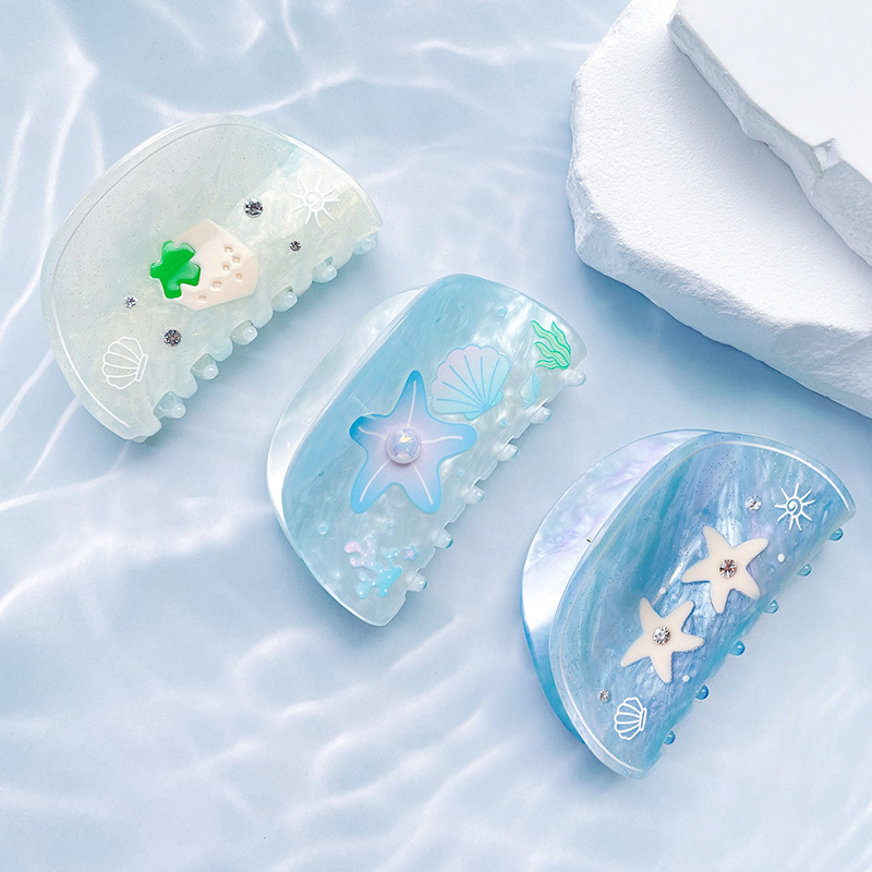 韓国版の貝殻とヒトデのヘアクリップ、ニッチな高級夢のような女の子のサメクリップ、夏の爽やかなヘアクリップ|undefined