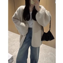 韩系chic慵懒风树皮纹毛衣外套女2025时尚春装宽松开衫针织衫上衣