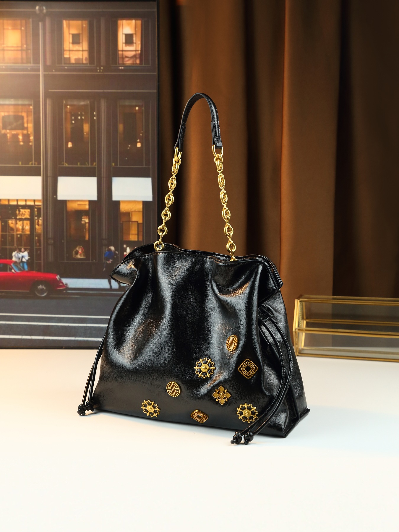 Pleated Drawstring Bucket Bag For Women Summer Shoulder Handbag_voghion.com