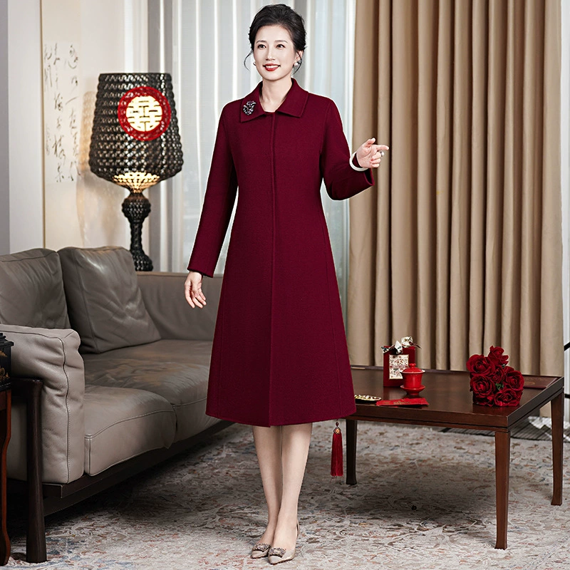 2024 осень и зима новая широкая миссис праздничный брак двухсторонний кашемир большой размер длинная мама толстая осенняя зимняя куртка