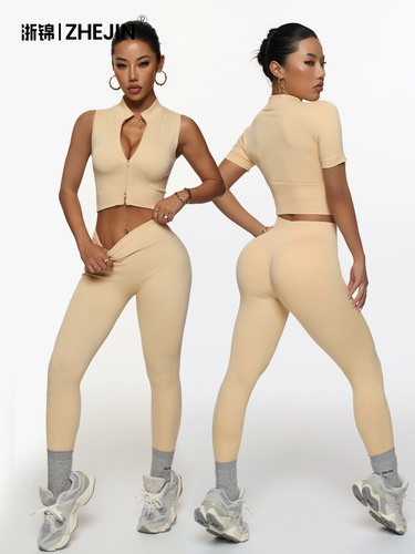 [Sample Style] Cross-border European and American Fitness Yoga Set—Women’s Short-Sleeved Training Vest, Six-Piece Sports Yoga Outfit