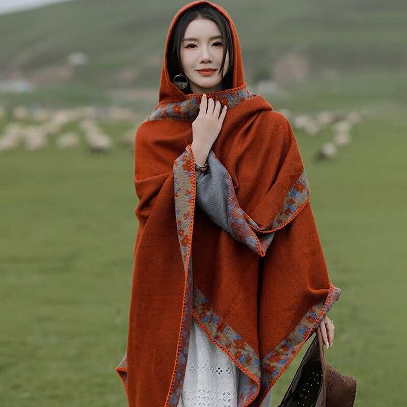 Bohemian shawl, exotic cape for women, suitable for Xinjiang travel, grassland excursions, and photo shoots, ethnic-style outerwear Bohemian shawl, exotic cape for women, suitable for Xinjiang travel, grassland excursions, and photo shoots, ethnic-style outerwear