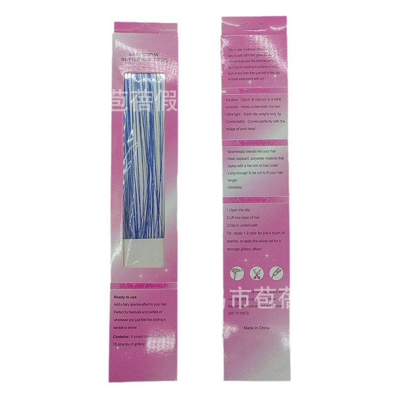 Amazon European and American Metal Ribbon Clip Laser Gold tinsel hair Colorful hair Wig One Card