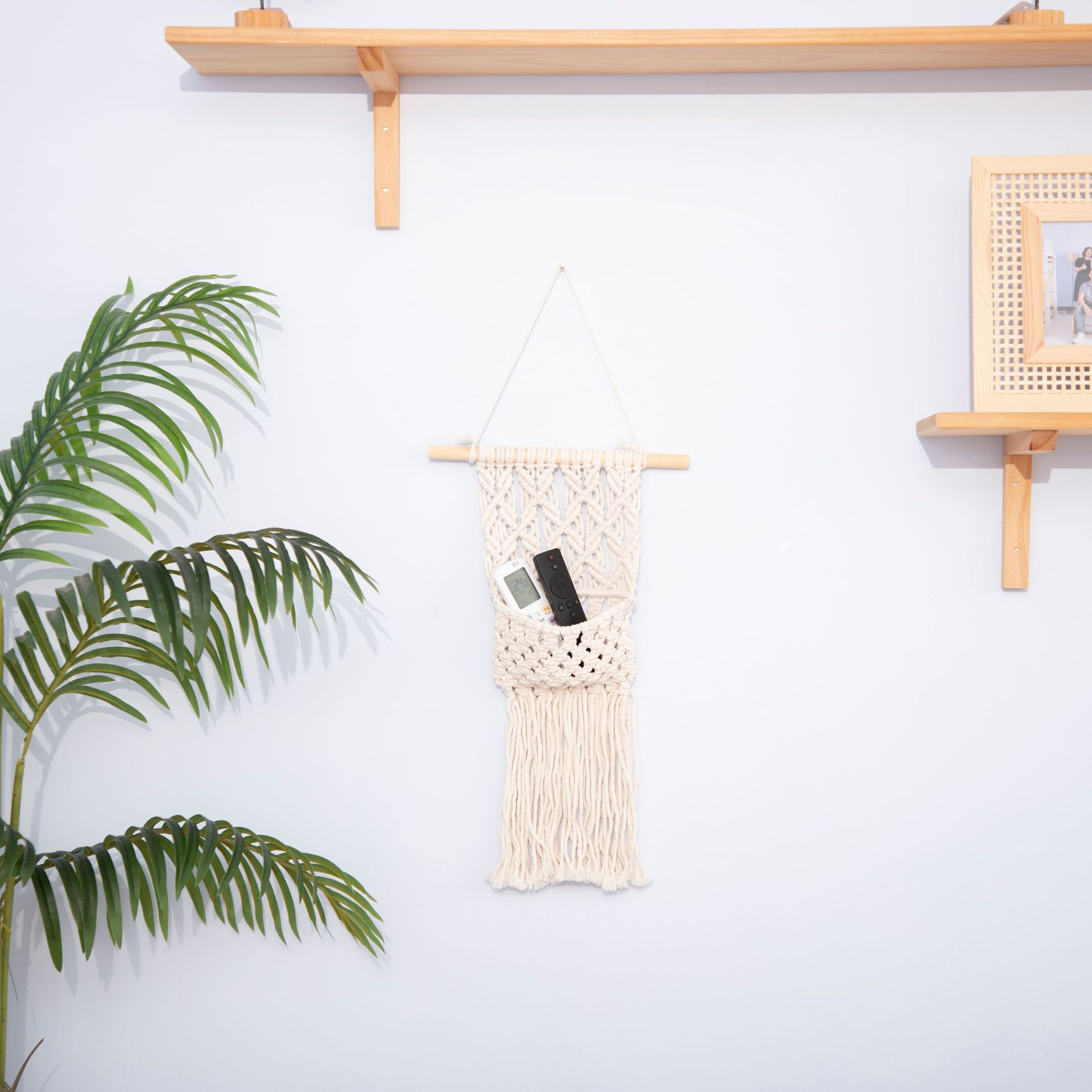 Tapicería de cuerda de alambre con bolsillo Cross-border bohemio gorro soporte de almacenamiento cuerda de algodón hecha a mano tapiz de cuerda de alambre tejido