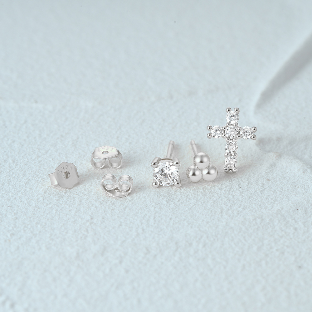 3g Weight Ear Studs Classification 1 Set Quantity Daily Occasion 925 Sterling Silver Material Star, Butterfly Pattern Women's Gender Plating Design Simple Style Style 1 Set 925 Sterling Silver Star Butterfly Ear Studs 37