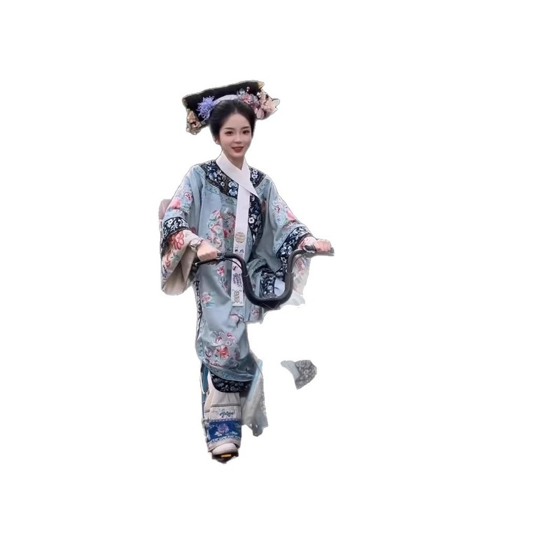 清朝婦人服、中国風漢服、清朝チャイナドレス、旗服、格子服、新中国風宮殿風プリント2点セット|undefined