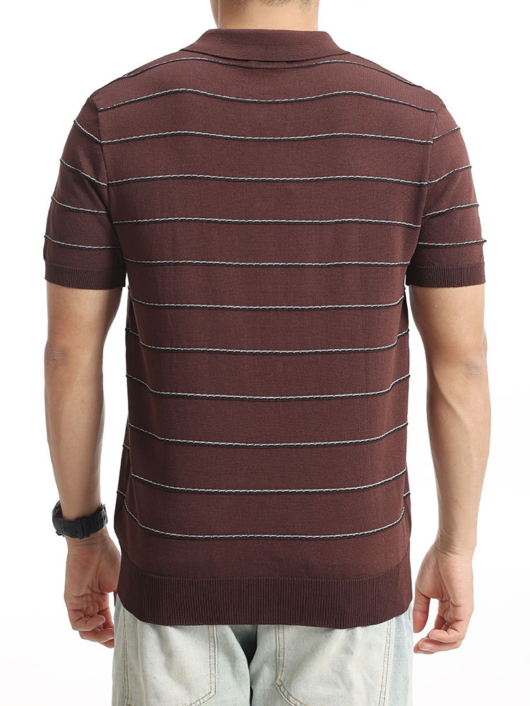 Hombres viejos ganancias de color contrastante tela de punto polo camiseta de verano de alto nivel de V-cuello camiseta de hombre casual de estilo europeo