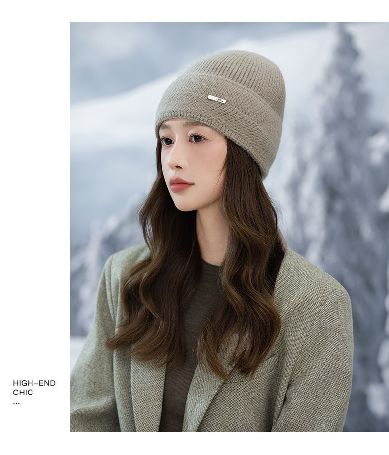 Japanse stijl voor vrouwen, herfst en winter, veelzijdige, dikke, warme, koudebestendige gebreide muts, afslankend voor het gezicht en de oren_voghion.com