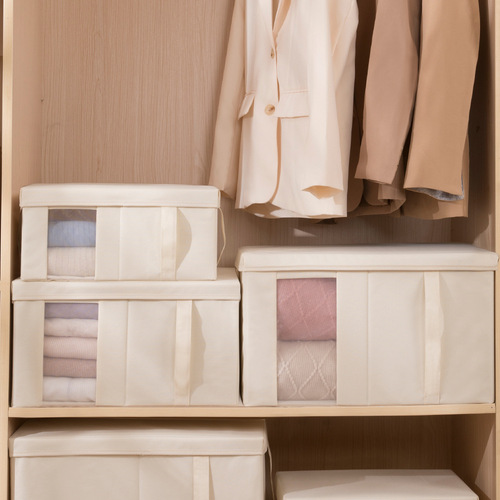 Amazon cross-border quilt storage box perspective window cotton and linen bedroom quilt storage bag clothes drawer storage box