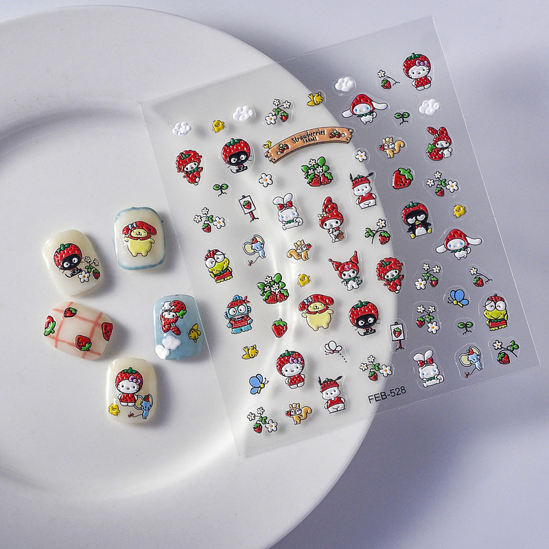 Internet celebrity new red strawberry hat Yugui dog relief nail stickers Christmas festival festive 5D waterproof nail stickers Internet celebrity new red strawberry hat Yugui dog relief nail stickers Christmas festival festive 5D waterproof nail stickers