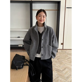 TG 气质通勤百搭裥棉毛呢外套女2025冬季新款宽松立领厚上衣26018