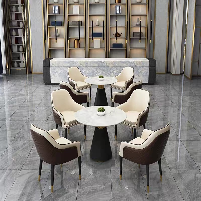 Hotel Sales Office Reception Negotiation Table Airport Lounge Beauty Salon Light Luxury Rock Plate Small Round Table Reception Table and Chair