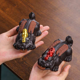 手工貔貅茶宠可养招财摆件精品紫陶茶玩茶桌茶台茶盘装饰茶具配件