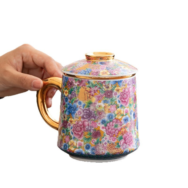 容山堂茗悦珐琅彩陶瓷办公杯茶缸绿茶杯男女款茶水分离泡茶杯水杯|undefined