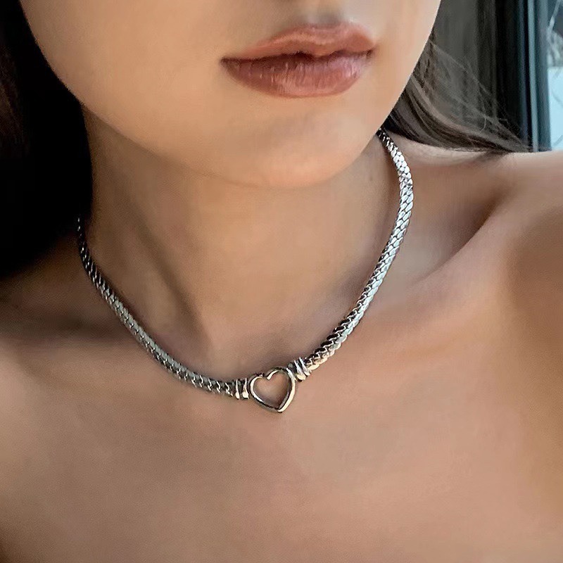 Titanium Steel Pendant Material Necklace Classification Wholesale Jewelry Lady Heart Shape Titanium Steel Plating Necklace