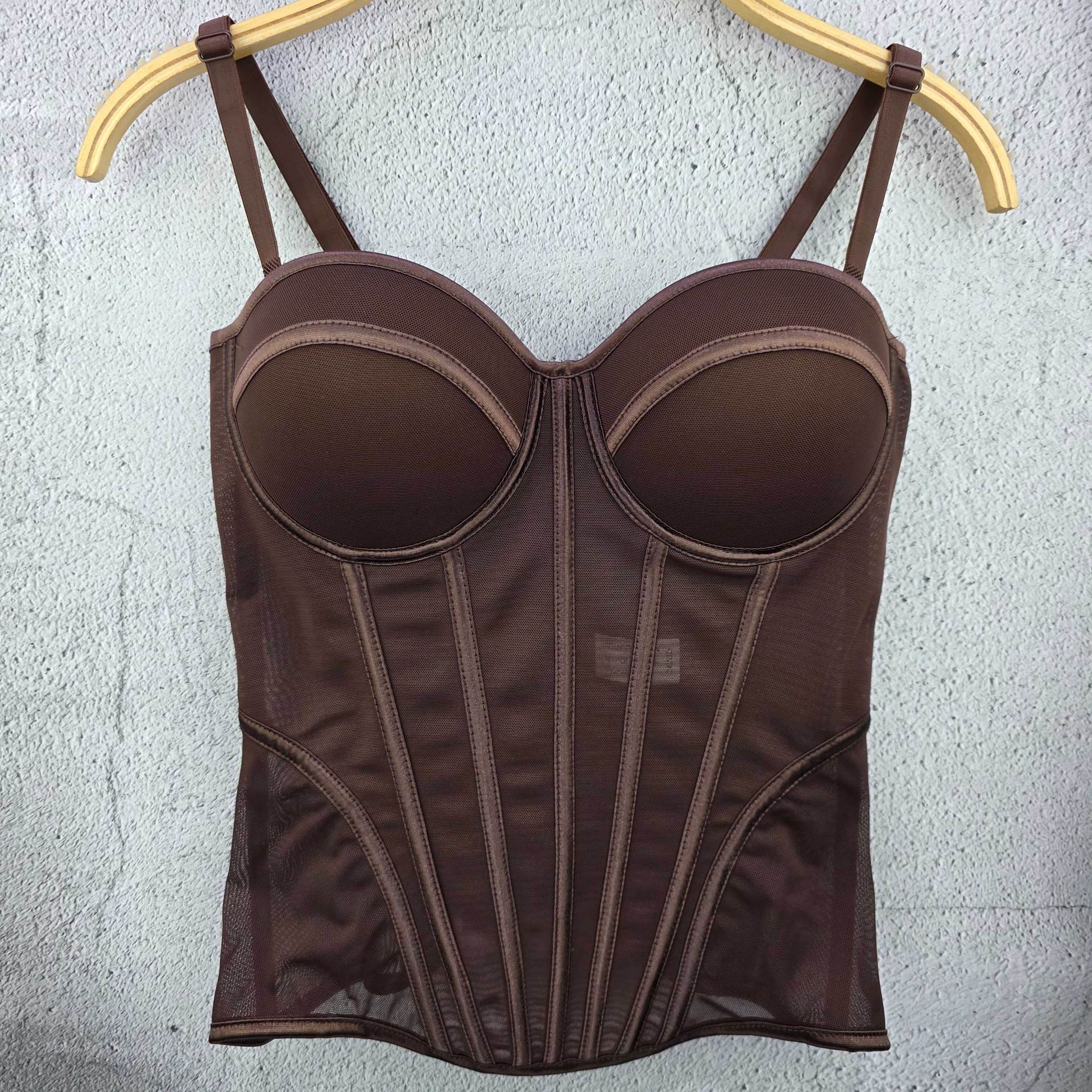 Top de Tirantes con Corsé de Malla Transparente y Varillas para Mujer image 9