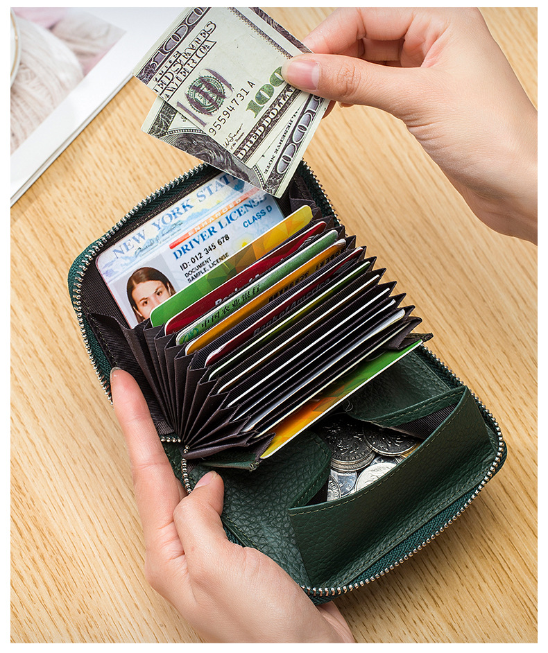Heißer verkauf große kapazität reißverschluss akkordeon karte aus echtem leder RFID Japanischen multifunktionale geldbörse_voghion.com