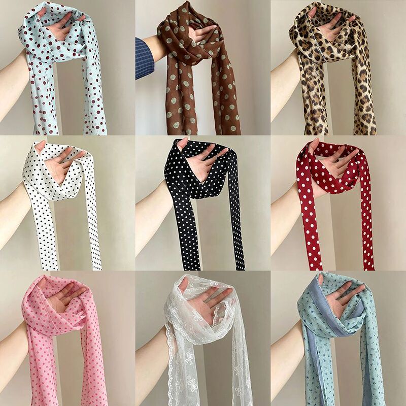 Korean-Style Polka Dot Long Silk Scarf for Women, New High-End Niche Style, Thin Ribbon Scarf, Neck Tie, Ribbon Accessory