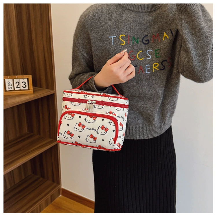 Cosmetic bag Hello Kitty handheld universal, large capacious storage, printed design