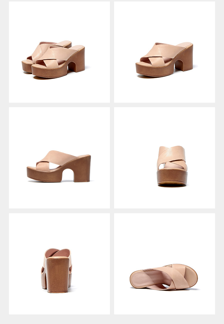 Sandal cao gót nữ hở mũi quai chéo đế xuồng gót 9 cm — màu be, màu nâu chi tiết 18