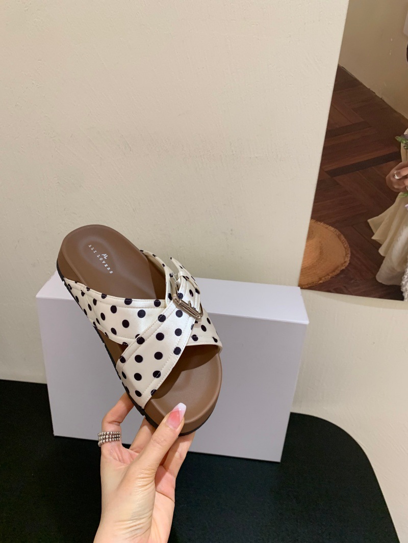 Women's Slip-on Slippers With White Polka Dot Pattern For Summer_voghion.com