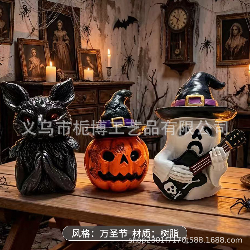 跨境新品万圣节树脂摆件猫头鹰装饰品庭院派对工艺品雕像树脂摆件