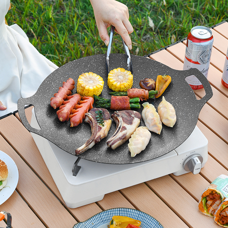 Outdoor cassette stove iron plate barbecue plate commercial medical stone non-stick Korean barbecue plate camping induction cooker fried steak