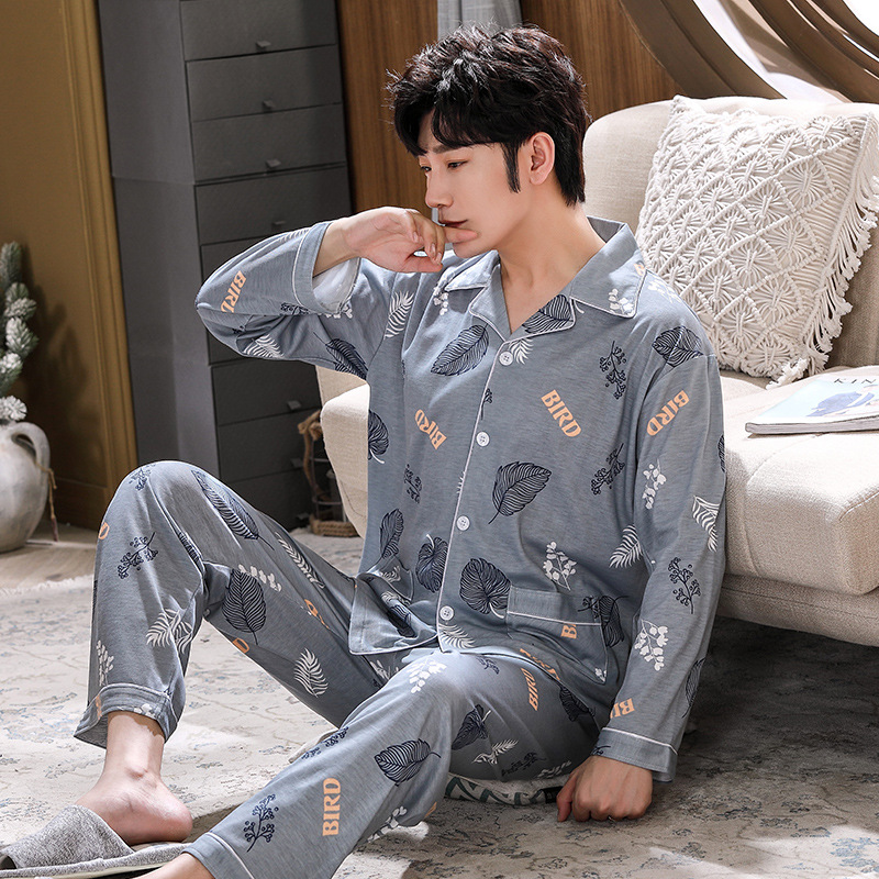 Pijamas de los hombres de manga larga de algodón de primavera y otoño delgada más el tamaño de prendas de vestir exteriores de los hombres pijamas de invierno homewear