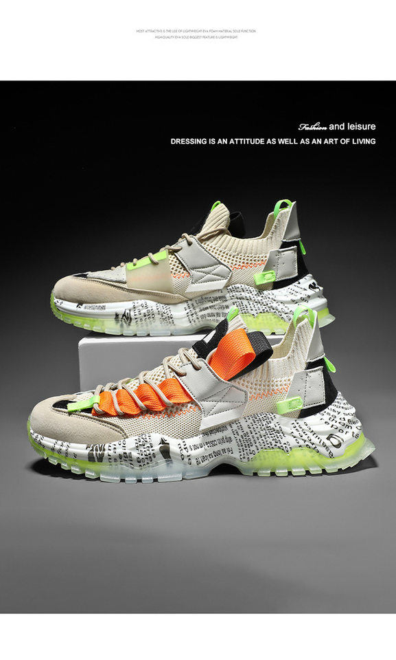Giày sneaker nam cổ thấp đế dày tăng chiều cao, thân lưới thoáng khí, buộc dây, phong cách thường ngày — Màu be, Màu trắng, Màu đen chi tiết 18