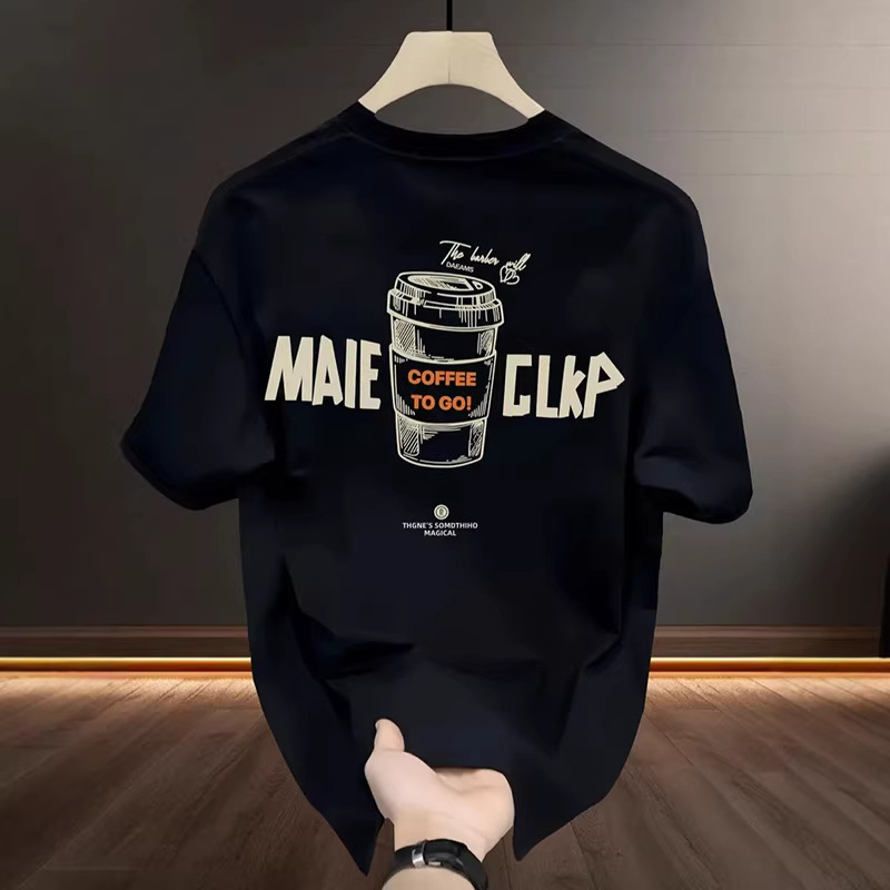 T-shirt homme grande taille en coton épais 100 % (230 g/m²), manches courtes, coupe ample, style américain, collection été._voghion.com