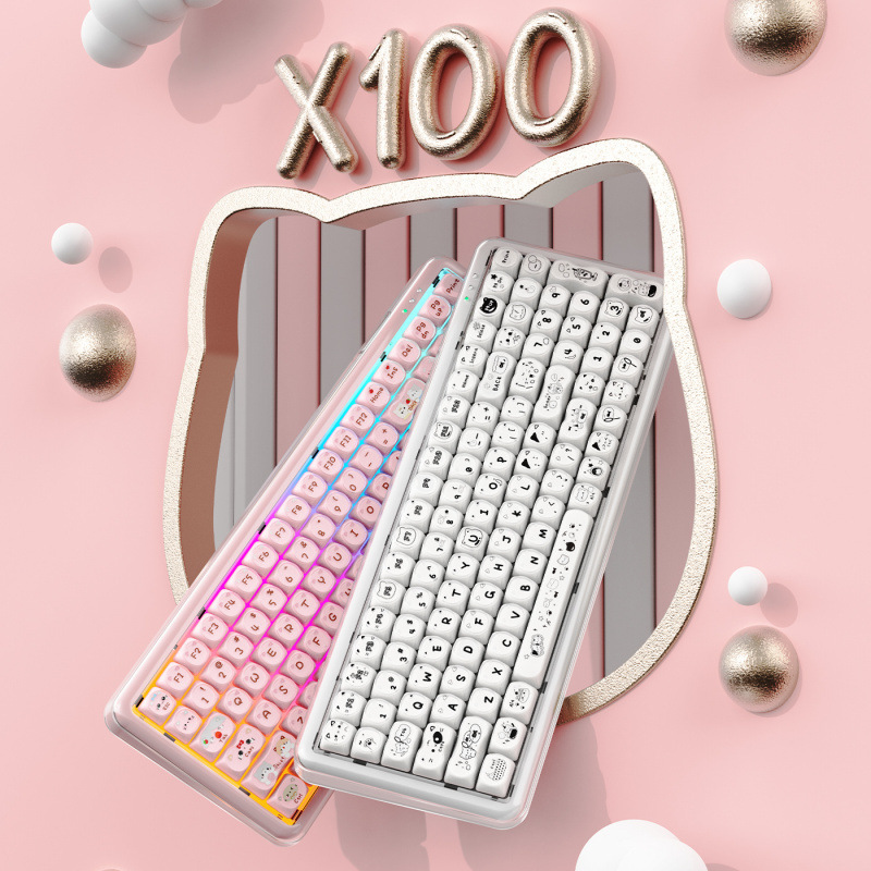 Melbourne X100 Three-Mode Bluetooth Wired Cute Silent Keyboard for Girls with High Aesthetic Value for Office Use 100-Key Membrane Keyboard Melbourne X100 Three-Mode Bluetooth Wired Cute Silent Keyboard for Girls with High Aesthetic Value for Office Use 100-Key Membrane Keyboard