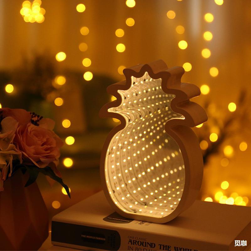 跨境爆款隧道灯 LED圣诞树造型灯爱心镜面灯菠萝 五角星3d小夜灯