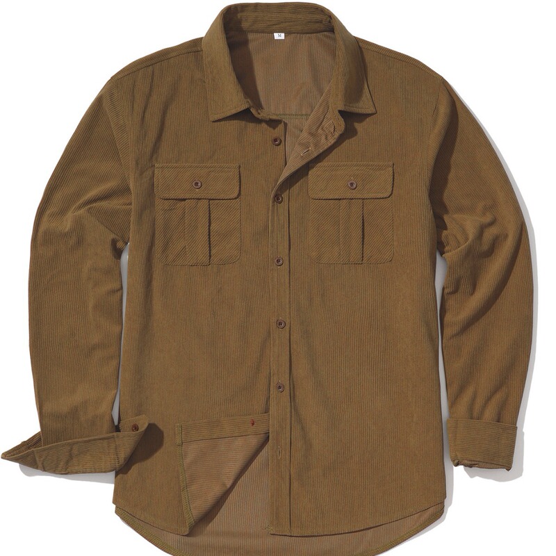 Shirts for Men, Spring and Autumn Jackets, Shirts, Corduroy Pit Strips, Pure Color Casual Outdoor Retro Workwear Style