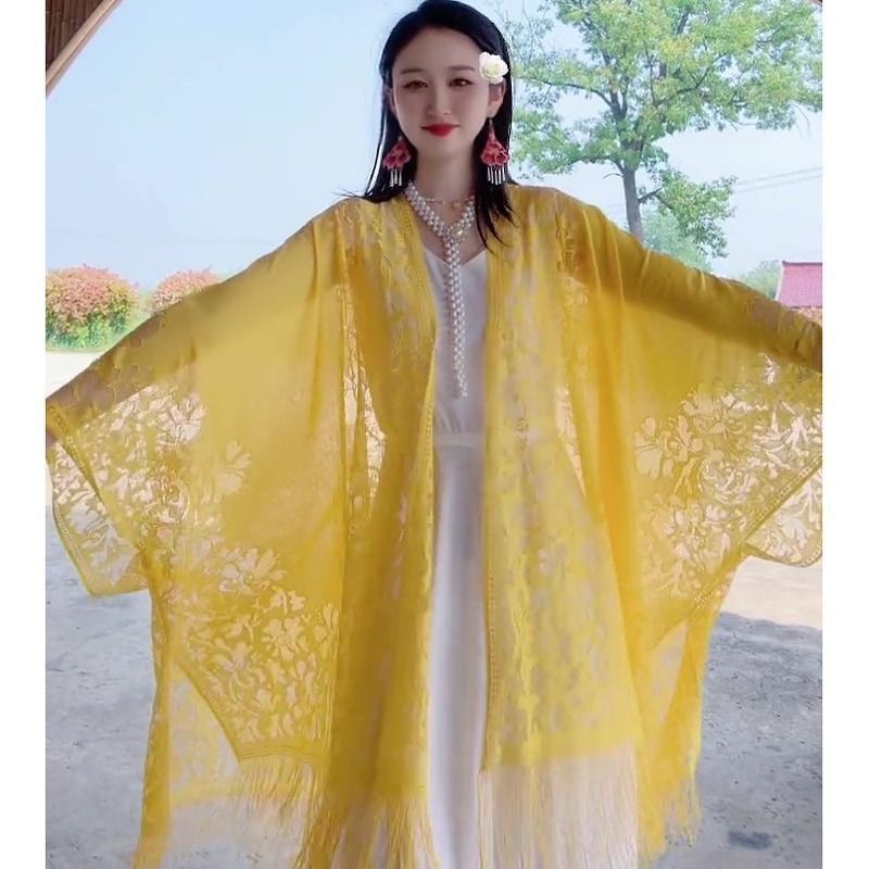 新しい中国風のチャイナドレスショール女性の新しいアウターカーディガン春と夏の薄い気質レース中空タッセル古代スタイルのショール|undefined