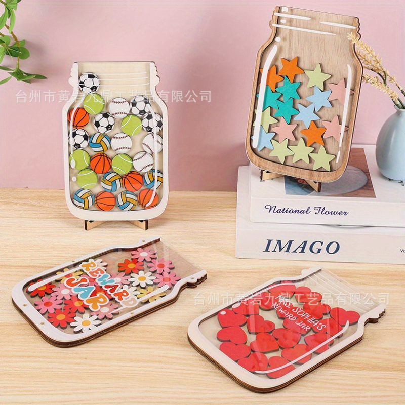 Cross-Border Star Reward Jar Ornament Wooden Children's Piggy Bank Creative Ornament Reward Star Jar Craft Sign-In Station