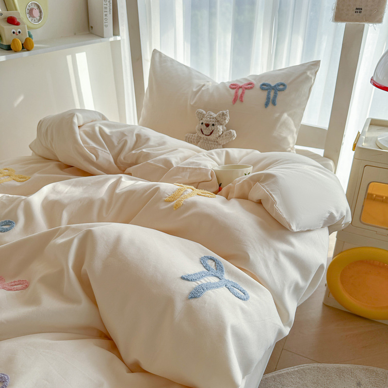 Juego de cama de dormitorio de estudiantes de tres piezas, ropa de cama de algodón puro, sábana, edredón, juego de cuatro piezas