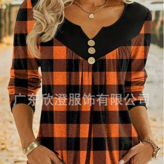 European and American cross-border Amazon independent station Foreign Trade popular new Halloween orange plaid loose long sleeve knitted European and American cross-border Amazon independent station Foreign Trade popular new Halloween orange plaid loose long sleeve knitted