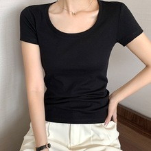 一件代发纯棉短袖T恤女春夏季新款常规圆领简约修身显瘦百搭上衣