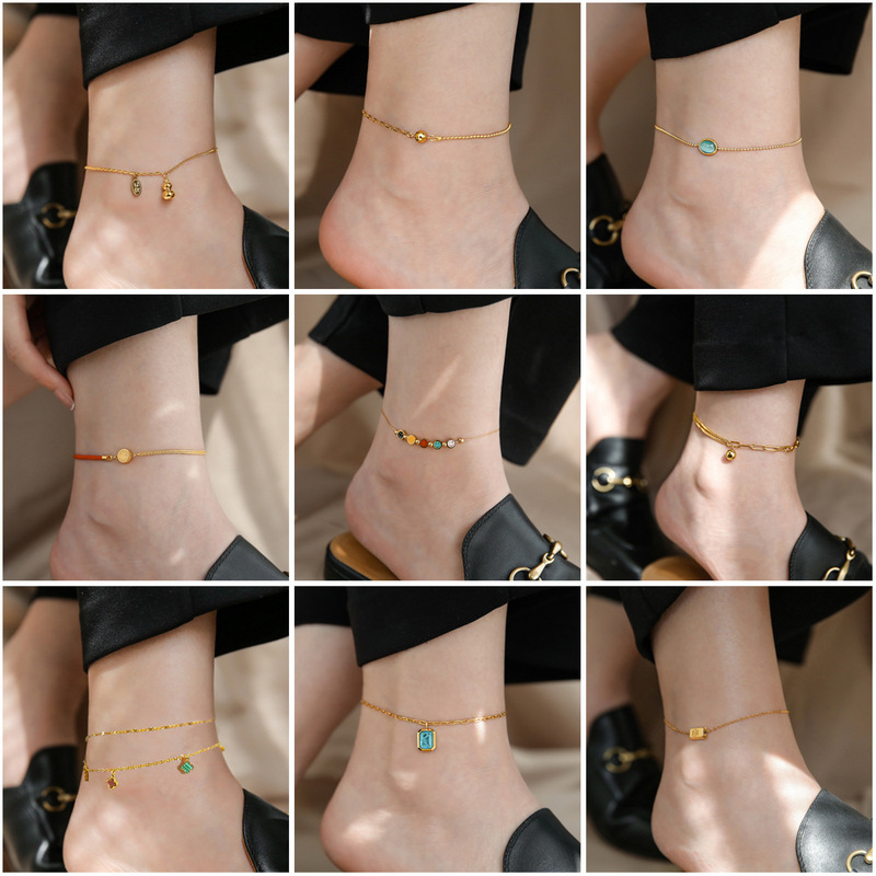 No fading New style simple titanium steel anklet girl high-end feeling red rope lucky summer fashion light luxury love heart foot ornaments No fading New style simple titanium steel anklet girl high-end feeling red rope lucky summer fashion light luxury love heart foot ornaments