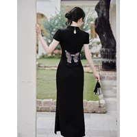 Новое улучшенное платье Cheongsam в китайском стиле для женщин, весенне-летняя черная длинная юбка с вышивкой бабочки в стиле ретро, элегантный повседневный стиль