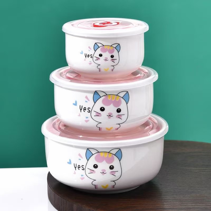 [Múltiples opcionales] tazón de cerámica fresca bolos de fideos con cubierta de almuerzo caja de almuerzo bolos de sellado horno de microondas cubierta doméstica