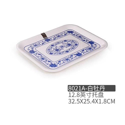 Blue and white plastic rectangular tableware for commercial use, wholesale